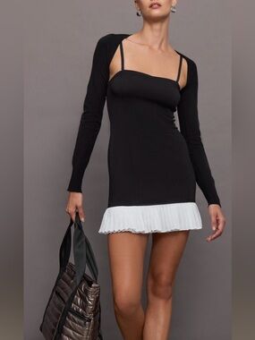 CARBON38 NWT sweetheart pleated sporty tennis black mini dress sz m